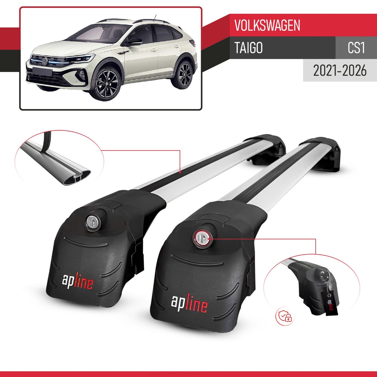 Kompatibel mit Volkswagen Taigo (CS1) 2021-2025 ACE-2 Relingträger Dachträger Auto Gepäckträger Grau Aluminium 2 Stangen
