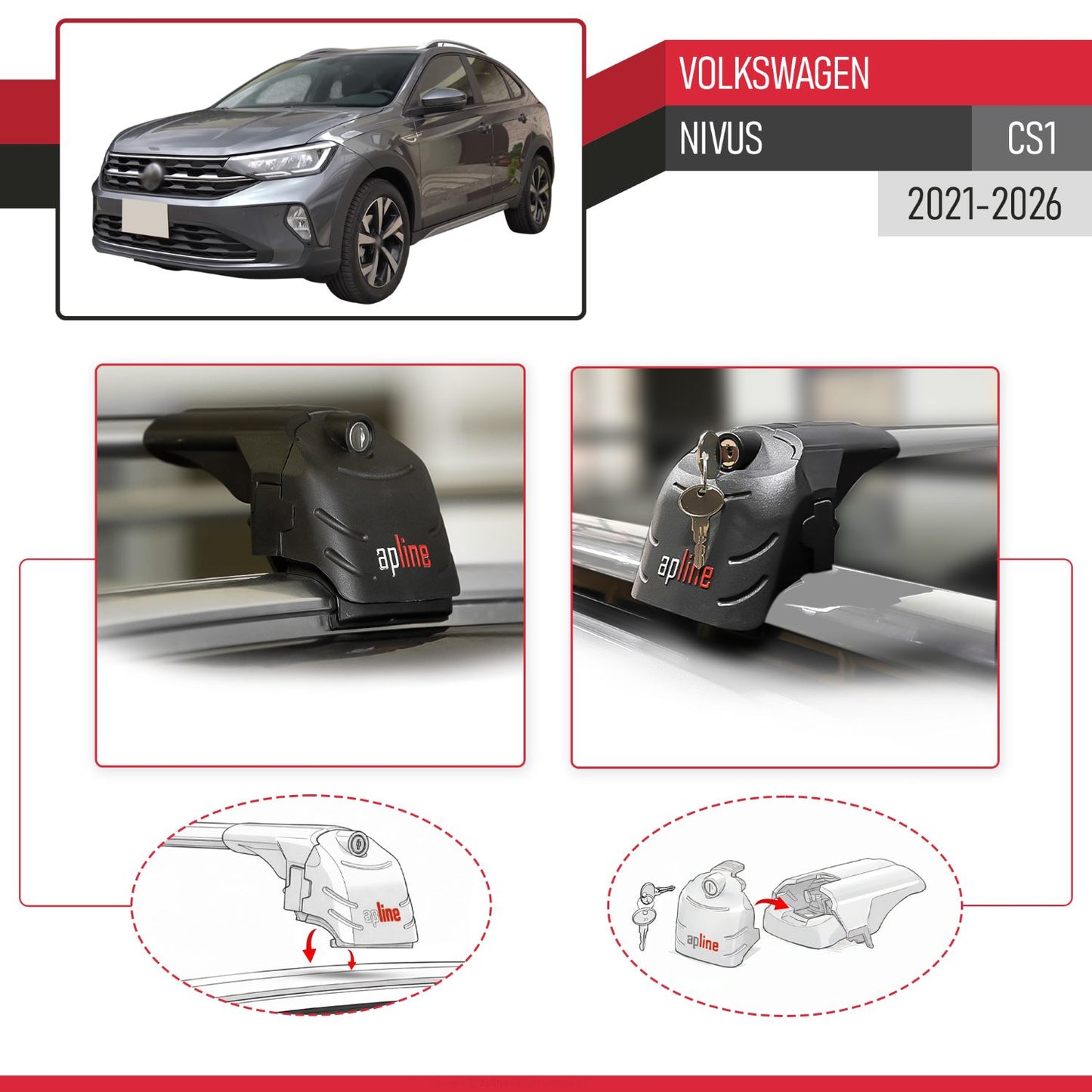 Compatible avec Volkswagen Nivus (CS1) 2021-2026 ACE-2 modèle Barres de Toit Railing Porte-Bagages de Voiture Gris Aluminium Barres