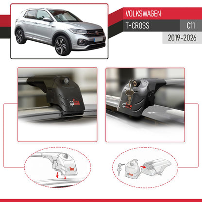 Kompatibel mit Volkswagen T-Cross (C11) 2019-2025 ACE-2 Relingträger Dachträger Auto Gepäckträger Grau Aluminium 2 Stangen