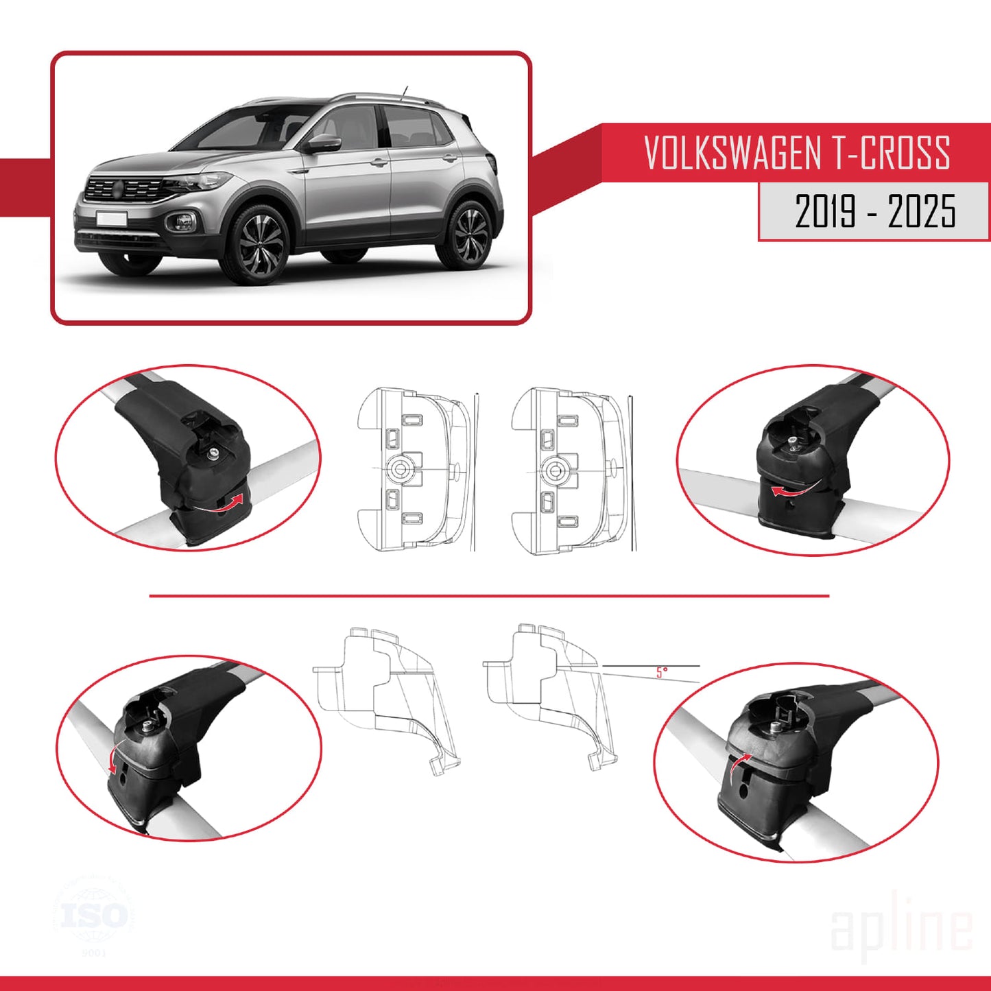 ACE-2 Dakdrager bagagedrager compatibel met Volkswagen T-Cross (C11) 2019-2025 Spoorstaven Grijs Aluminium 2 Staven