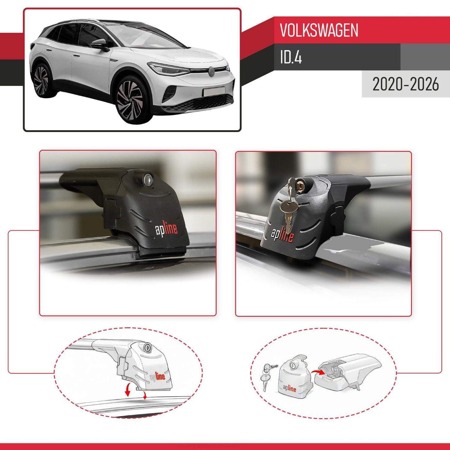 Compatible avec Volkswagen ID.4 2020-2026 ACE-2 modèle Barres de Toit Railing Porte-Bagages de Voiture Gris Aluminium Barres