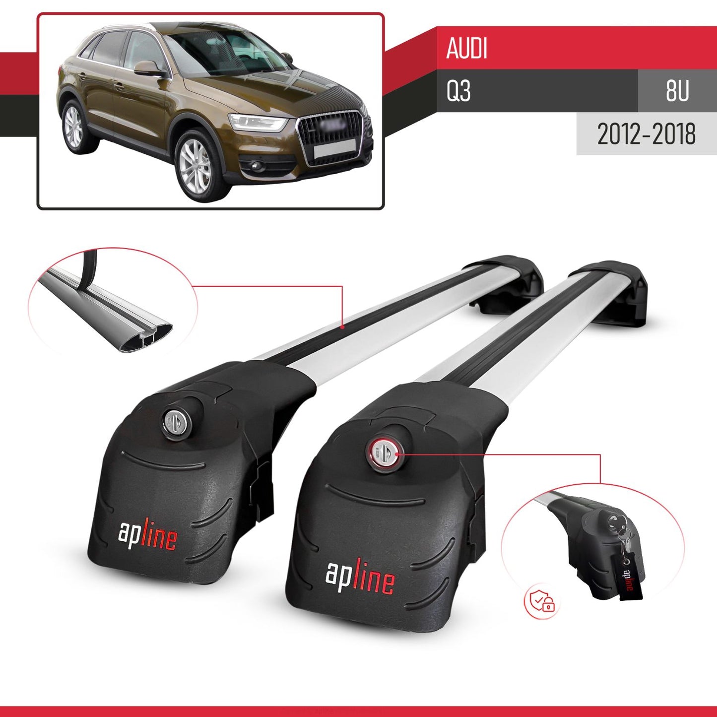 Compatible avec Audi Q3 (8U) 2012-2018 ACE-2 modèle Barres de Toit Railing Porte-Bagages de Voiture Gris Aluminium Barres