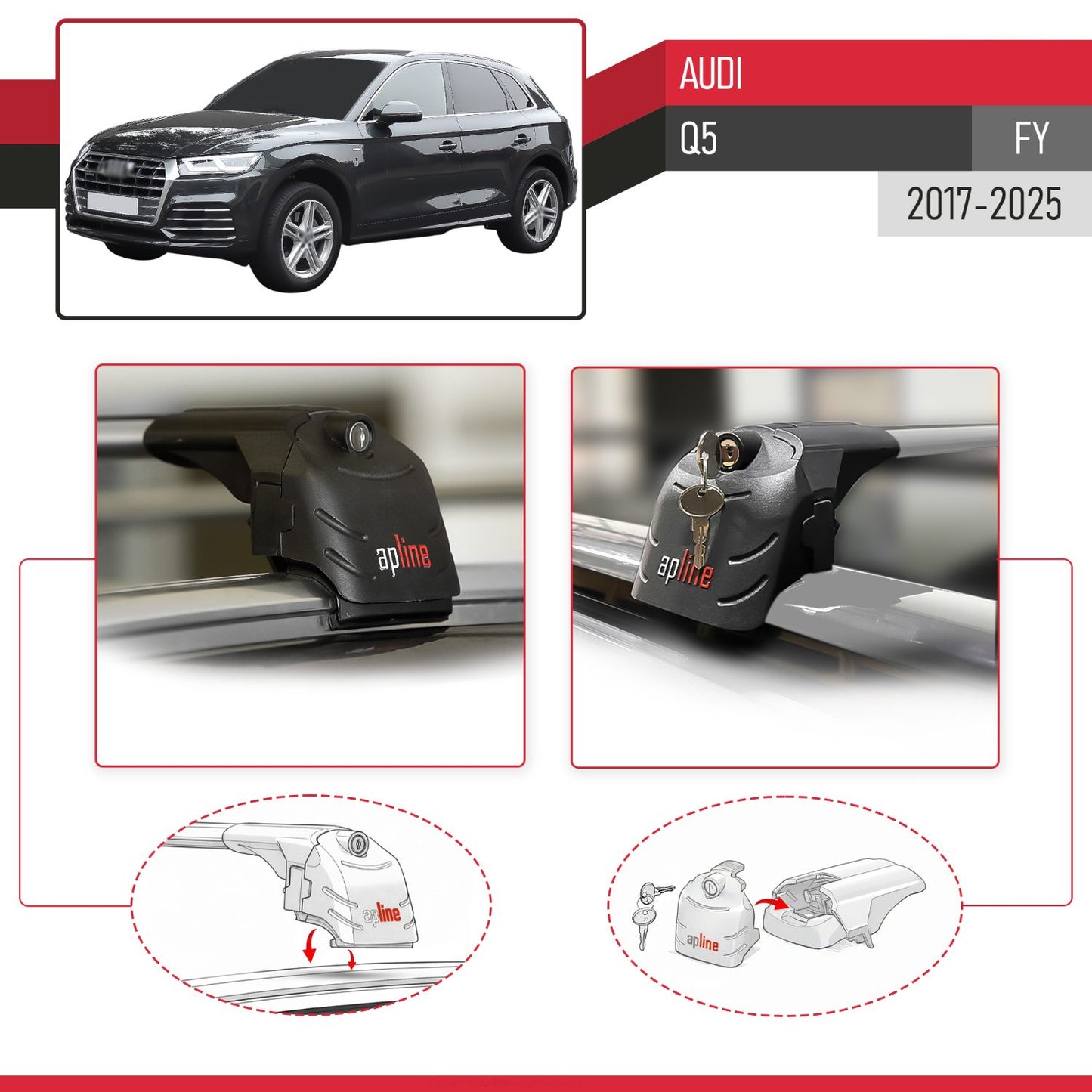Compatibile con Q5 (FY) 2017-2024 ACE-2 Barre Tetto Portapacchi Auto Barre Portatutto Grigo Alluminio 2 Barre
