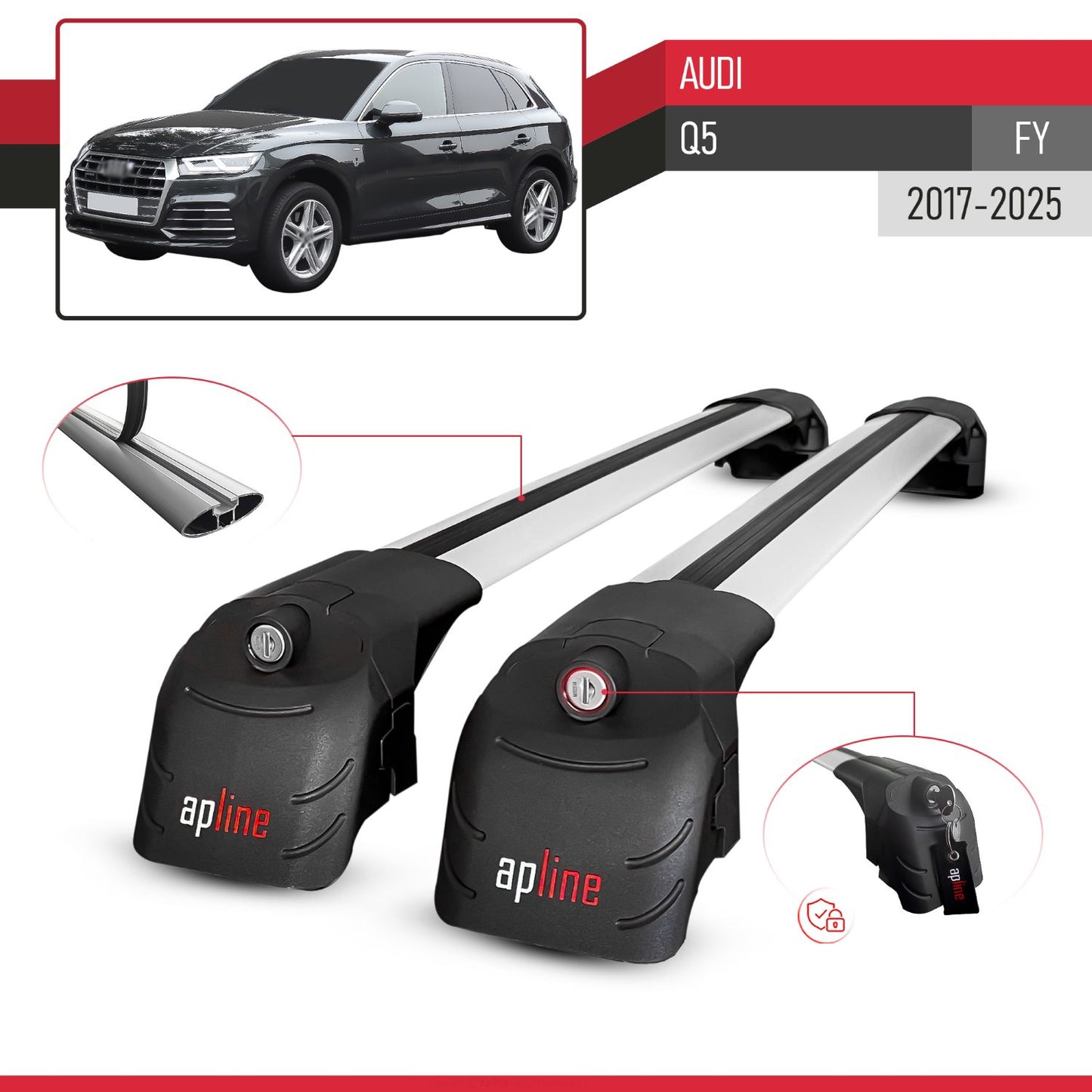 Compatibile con Q5 (FY) 2017-2024 ACE-2 Barre Tetto Portapacchi Auto Barre Portatutto Grigo Alluminio 2 Barre