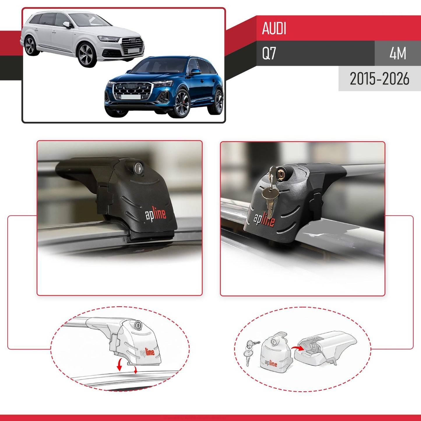 Compatibile con Q7 (4M) 2016-2025 ACE-2 Barre Tetto Portapacchi Auto Barre Portatutto Grigo Alluminio 2 Barre