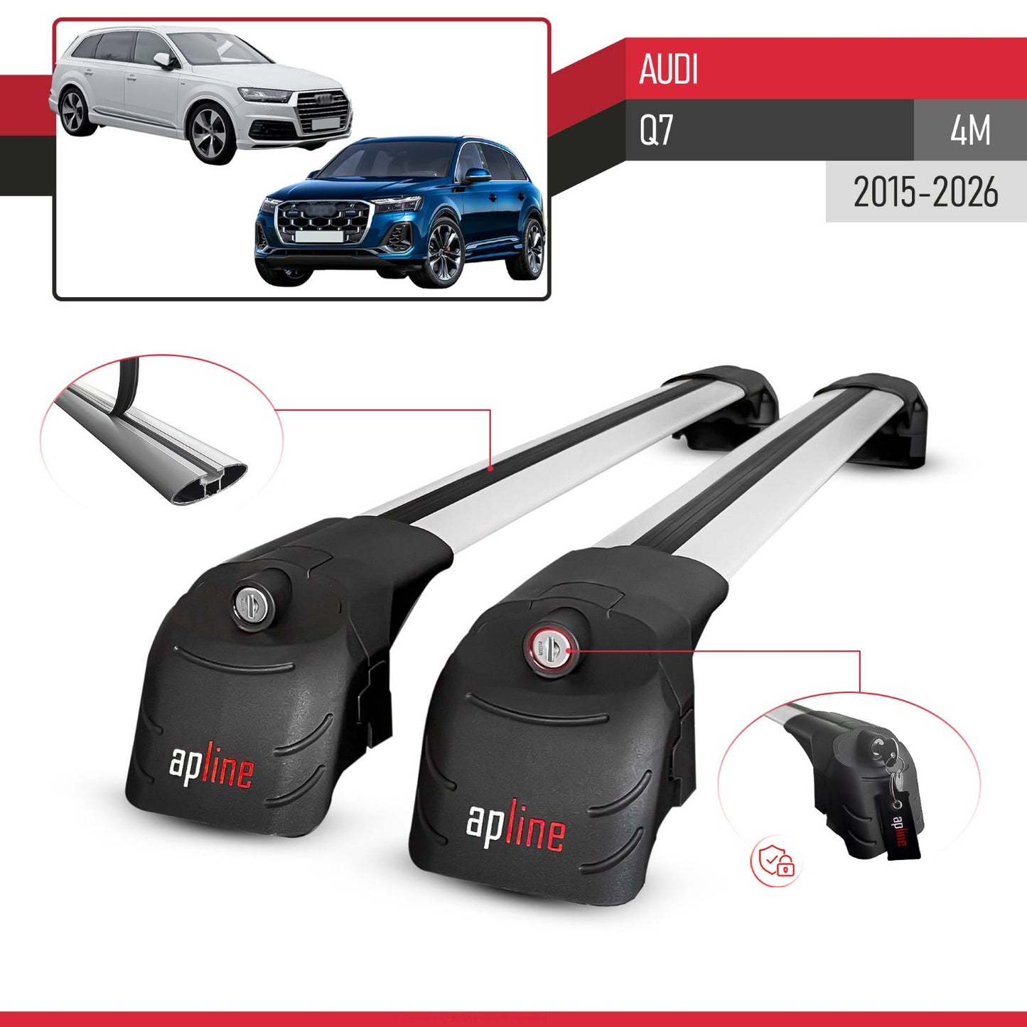 Compatibile con Q7 (4M) 2016-2025 ACE-2 Barre Tetto Portapacchi Auto Barre Portatutto Grigo Alluminio 2 Barre