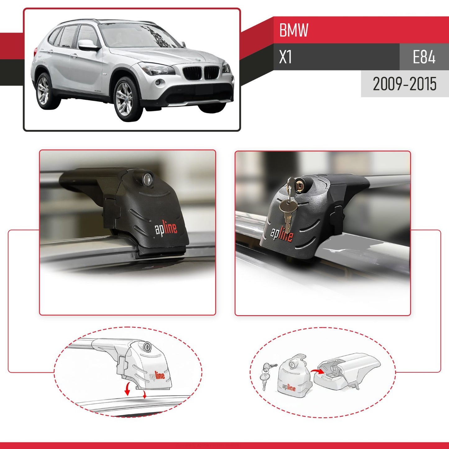Compatible avec BMW X1 (E84) 2009-2015 ACE-2 modèle Barres de Toit Railing Porte-Bagages de Voiture Gris Aluminium Barres