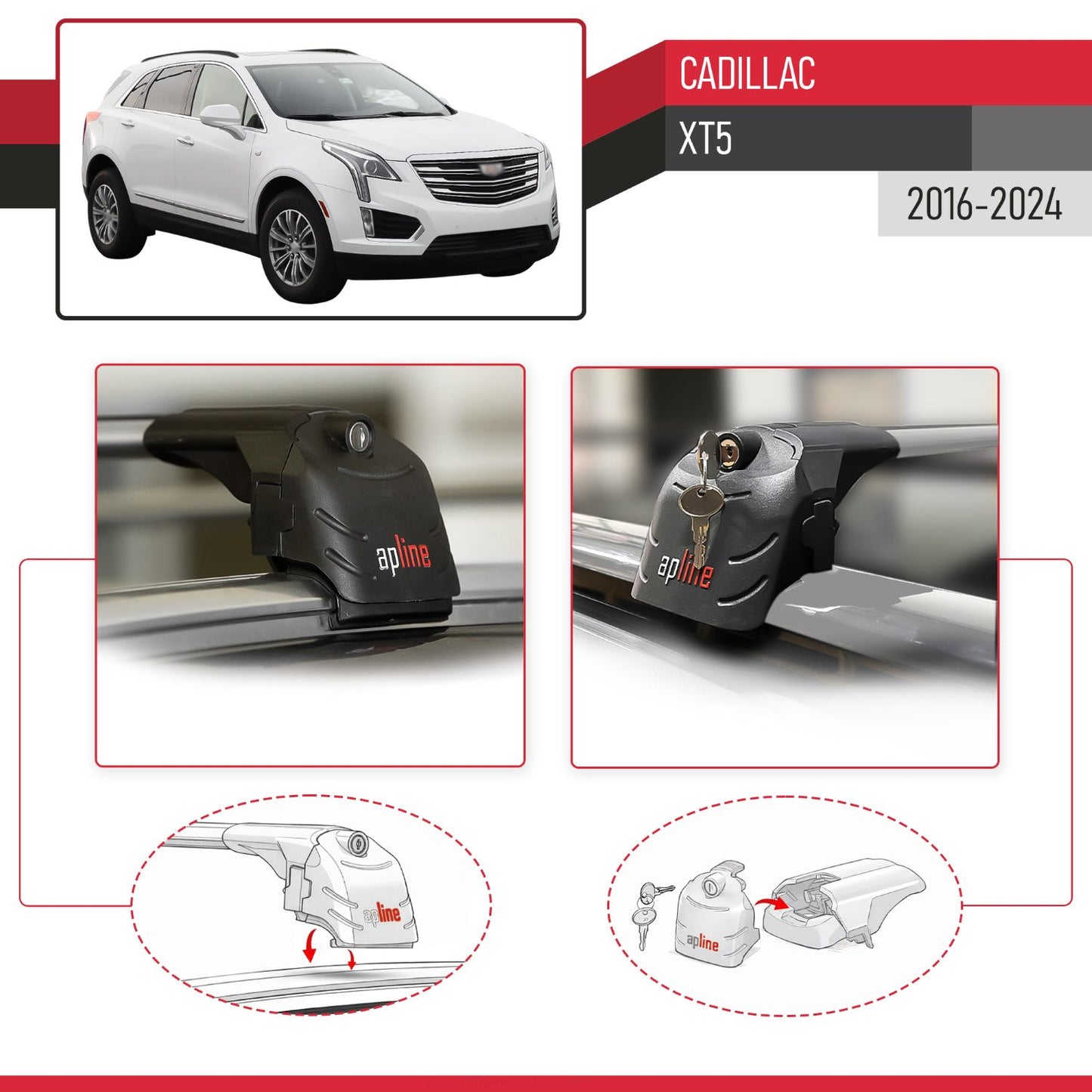 Compatible with Cadillac XT5 2017-2024 ACE-2 Car Roof Rack Cross Bar Grey Aluminium 2 Bars