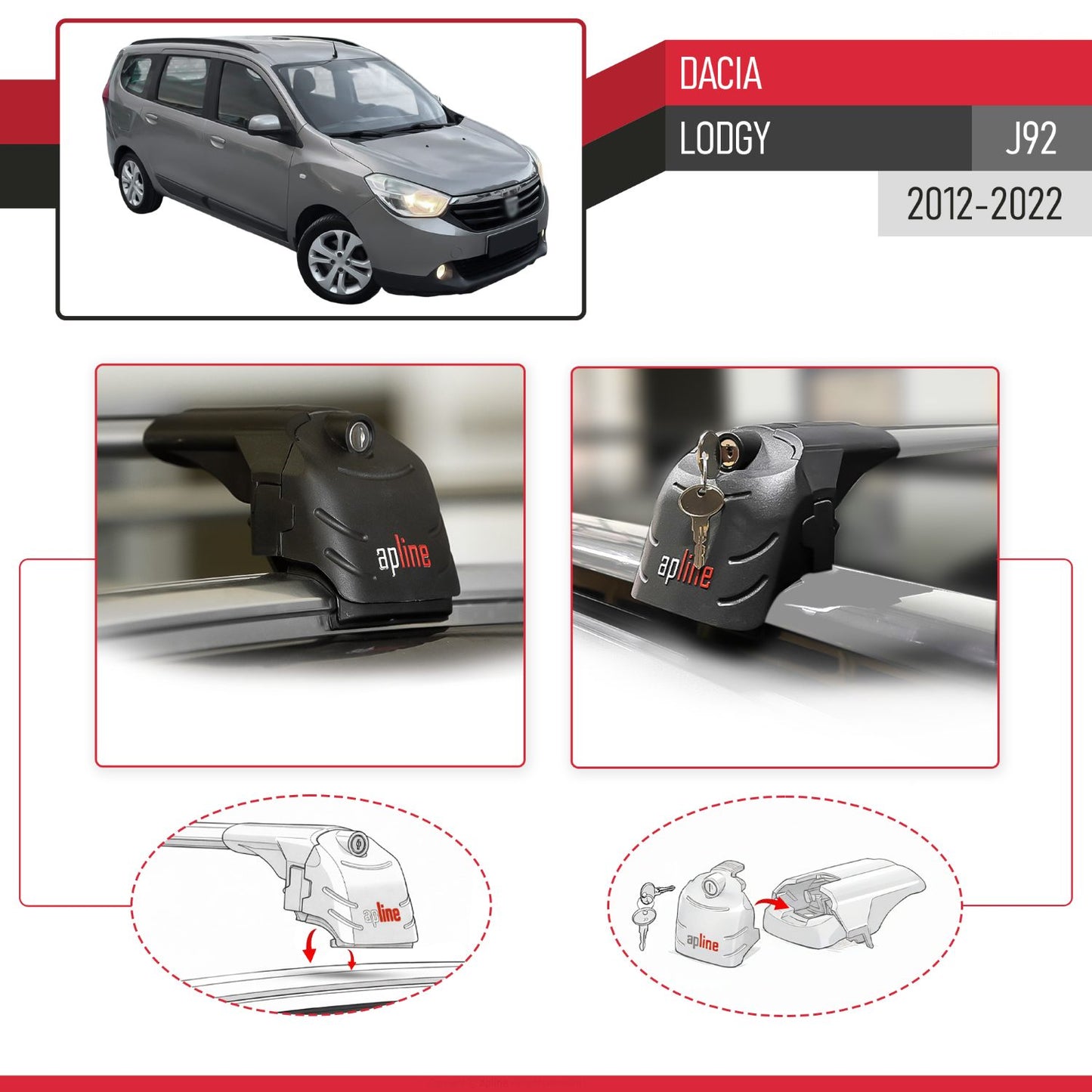 Compatible avec Dacia Lodgy (J92) 2012-2022 ACE-2 modèle Barres de Toit Railing Porte-Bagages de Voiture Gris Aluminium Barres