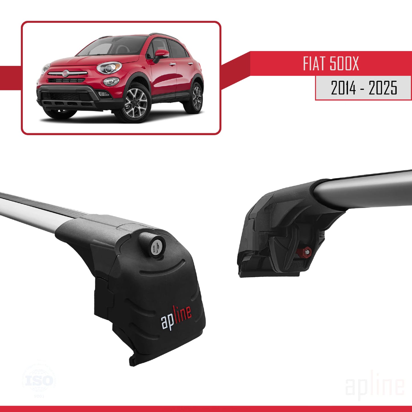 Compatible con Fiat 500 X 2014-2025 ACE-2 Barras de Techo Auto Portaequipajes Barras Transversales Gris Aluminio 2 Barras