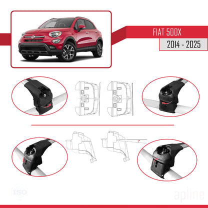 Compatible con Fiat 500 X 2014-2025 ACE-2 Barras de Techo Auto Portaequipajes Barras Transversales Gris Aluminio 2 Barras