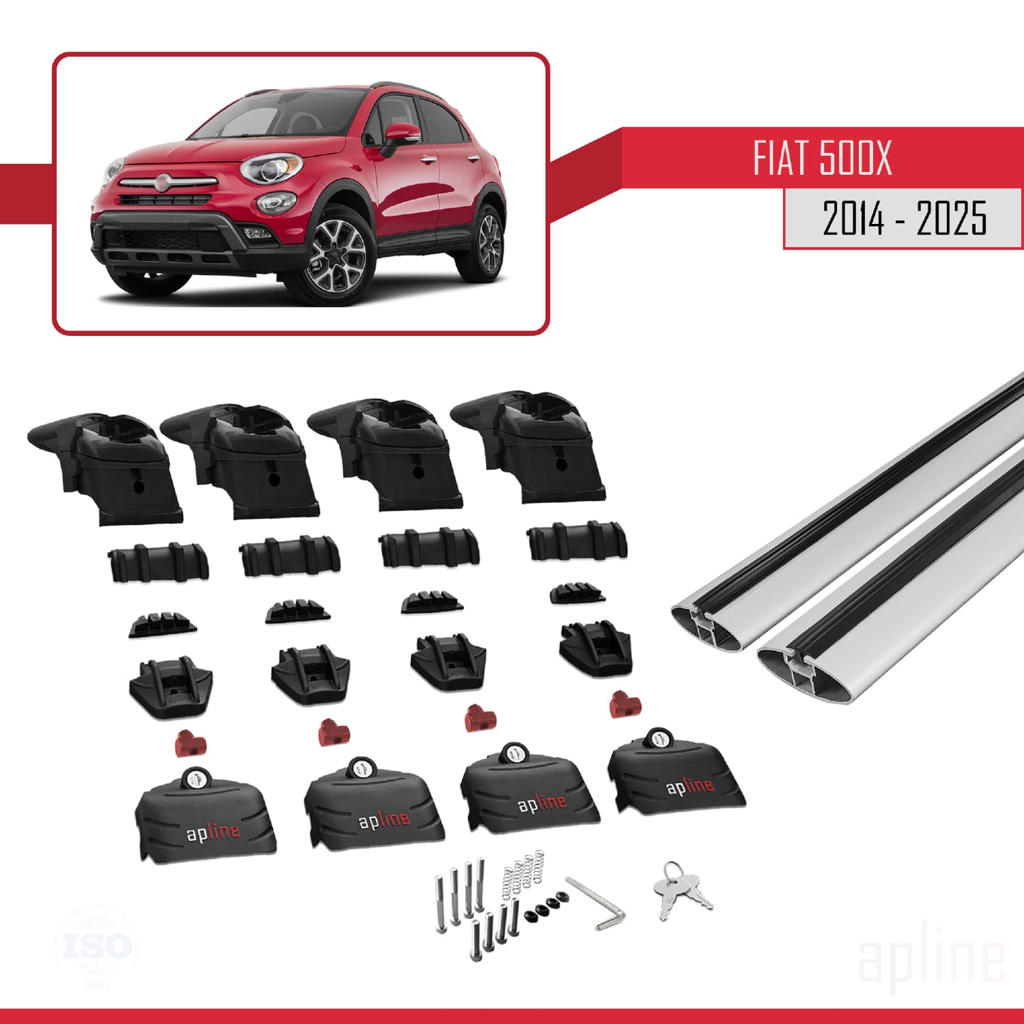 Compatibile con Fiat 500X 2014-2025 ACE-2 Barre Tetto Portapacchi Auto Barre Portatutto Grigo Alluminio 2 Barre