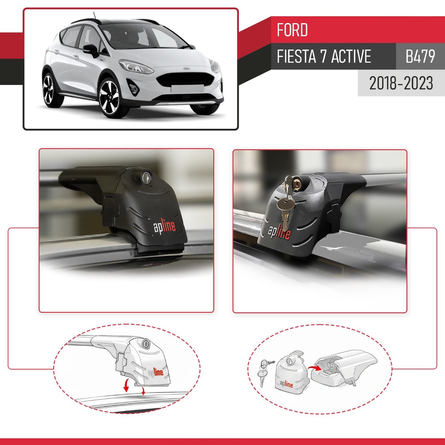 Kompatibel mit Ford Fiesta 7 Active 2018-2023 ACE-2 Relingträger Dachträger Auto Gepäckträger Grau Aluminium 2 Stangen