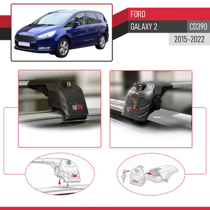 Kompatibel mit Ford Galaxy 2 (CD390) 2015-2022 ACE-2 Relingträger Dachträger Auto Gepäckträger Grau Aluminium 2 Stangen