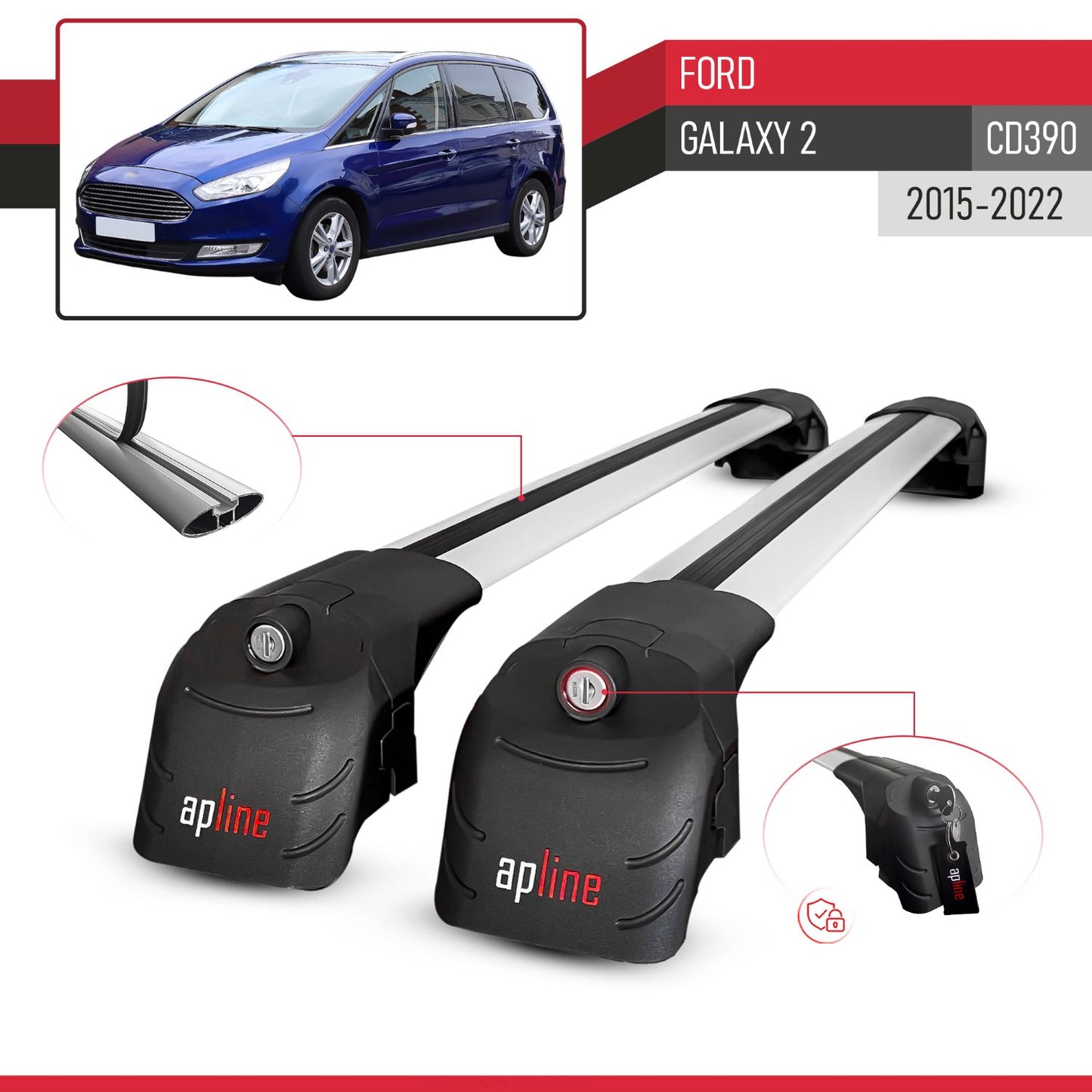 Kompatibel mit Ford Galaxy 2 (CD390) 2015-2022 ACE-2 Relingträger Dachträger Auto Gepäckträger Grau Aluminium 2 Stangen