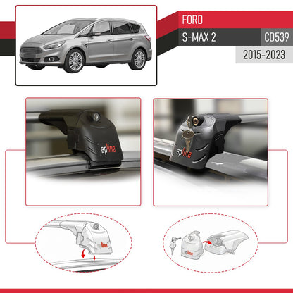 Kompatibel mit Ford S-Max 2 (CD539) 2015-2023 ACE-2 Relingträger Dachträger Auto Gepäckträger Grau Aluminium 2 Stangen