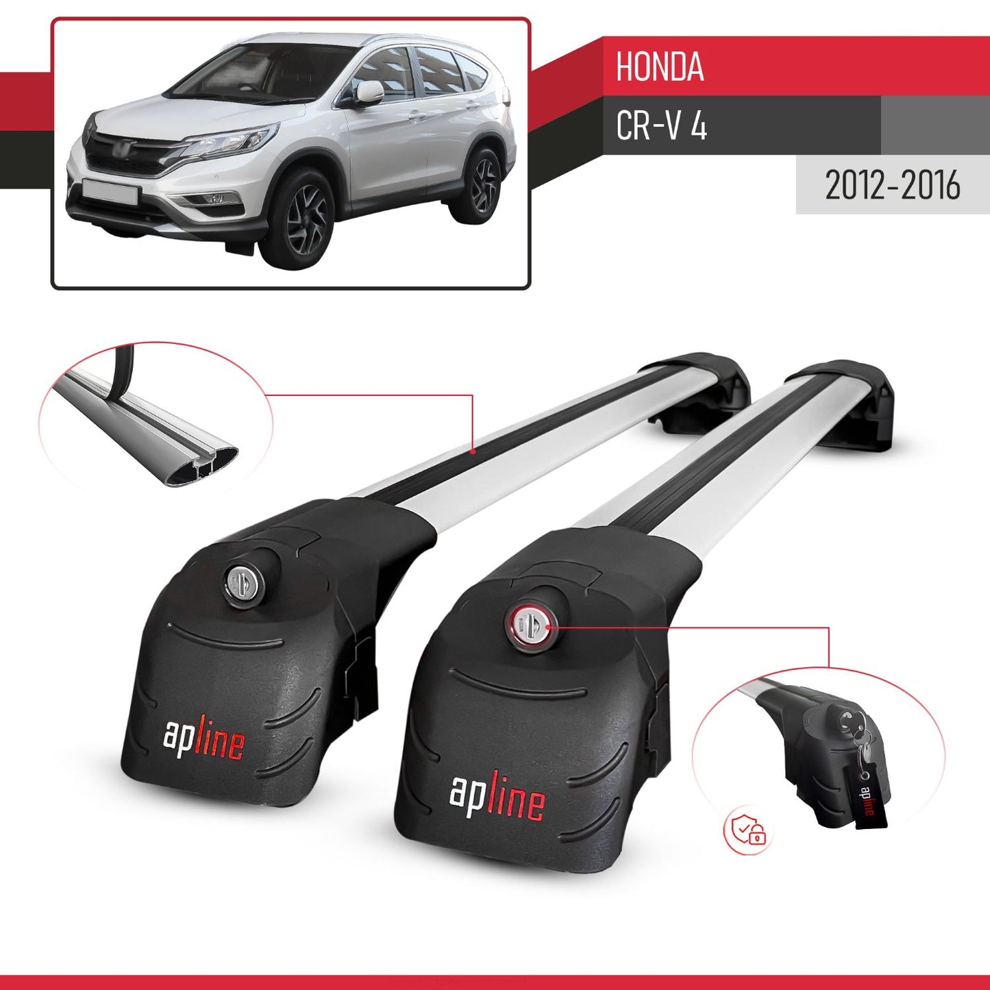 Compatibile con Honda CR-V 4 2012-2016 ACE-2 Barre Tetto Portapacchi Auto Barre Portatutto Grigo Alluminio 2 Barre