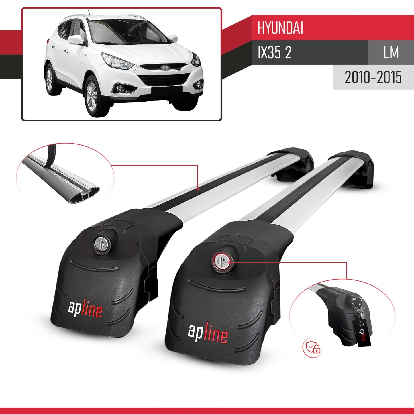 Compatible avec Hyundai ix35 2 (LM) 2010-2015 ACE-2 modèle Barres de Toit Railing Porte-Bagages de Voiture Gris Aluminium Barres