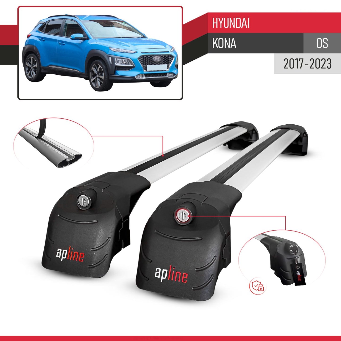 Compatibile con Hyundai Kona (OS) 2017-2022 ACE-2 Barre Tetto Portapacchi Auto Barre Portatutto Grigo Alluminio 2 Barre