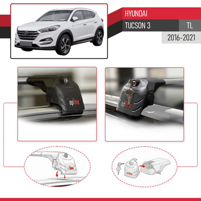 Kompatibel mit Hyundai Tucson 3 (TL) 2016-2021 ACE-2 Relingträger Dachträger Auto Gepäckträger Grau Aluminium 2 Stangen