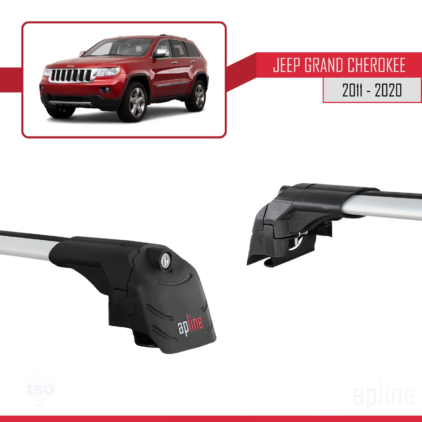 Compatible avec Jeep Grand Cherokee 4 (WK2) 2011-2020 ACE-2 Barres de Toit Railing Porte-Bagages de Voiture Gris Aluminium 2 Barres