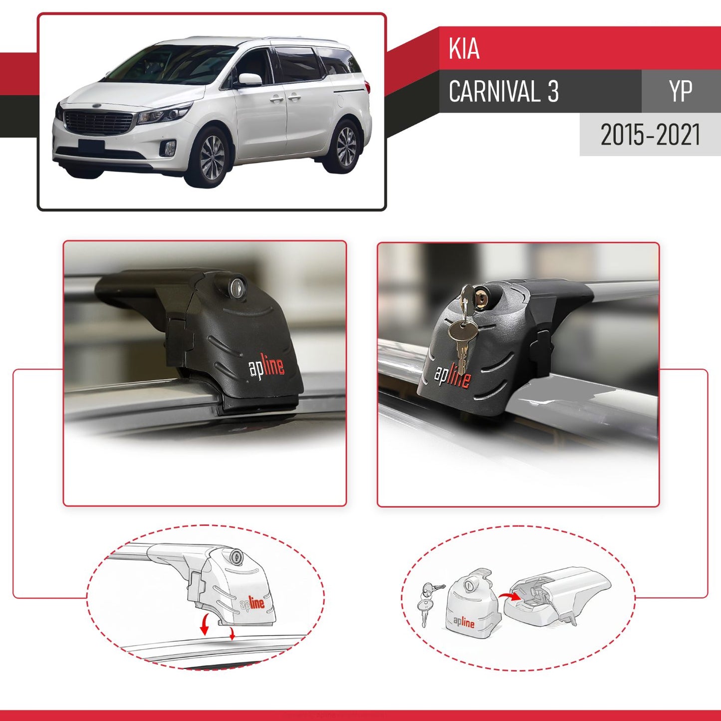 Kompatibel mit Kia Carnival 3 (YP) 2015-2021 ACE-2 Relingträger Dachträger Auto Gepäckträger Grau Aluminium 2 Stangen