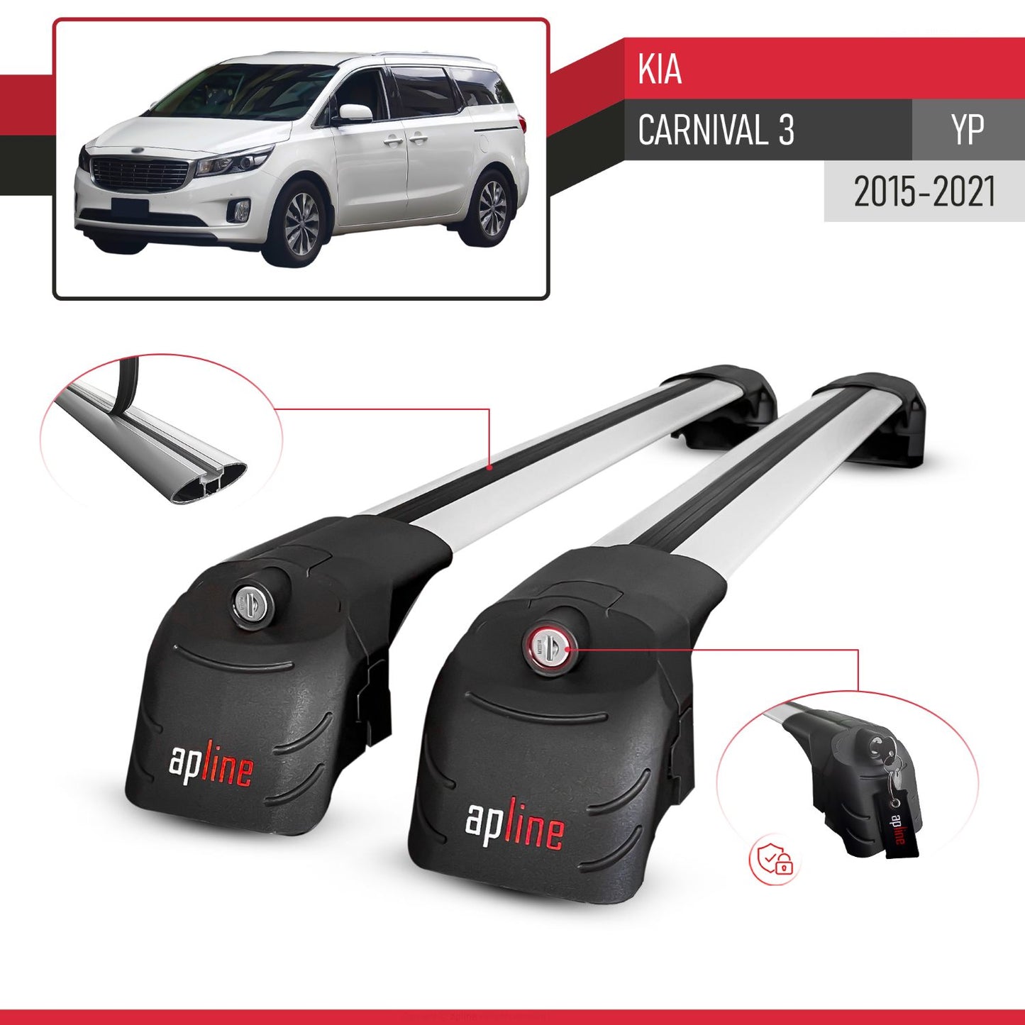 Kompatibel mit Kia Carnival 3 (YP) 2015-2021 ACE-2 Relingträger Dachträger Auto Gepäckträger Grau Aluminium 2 Stangen