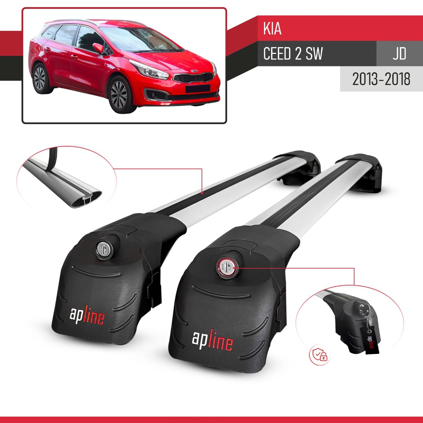 Compatible avec Kia Ceed 2 (JD) SW 2013-2018 ACE-2 modèle Barres de Toit Railing Porte-Bagages de Voiture Gris Aluminium Barres