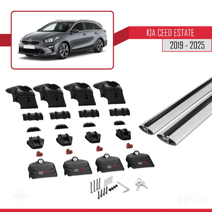 Compatible avec Kia Ceed 3 (CD) Break 2019-2025 ACE-2 Barres de Toit Railing Porte-Bagages de Voiture Gris Aluminium 2 Barres