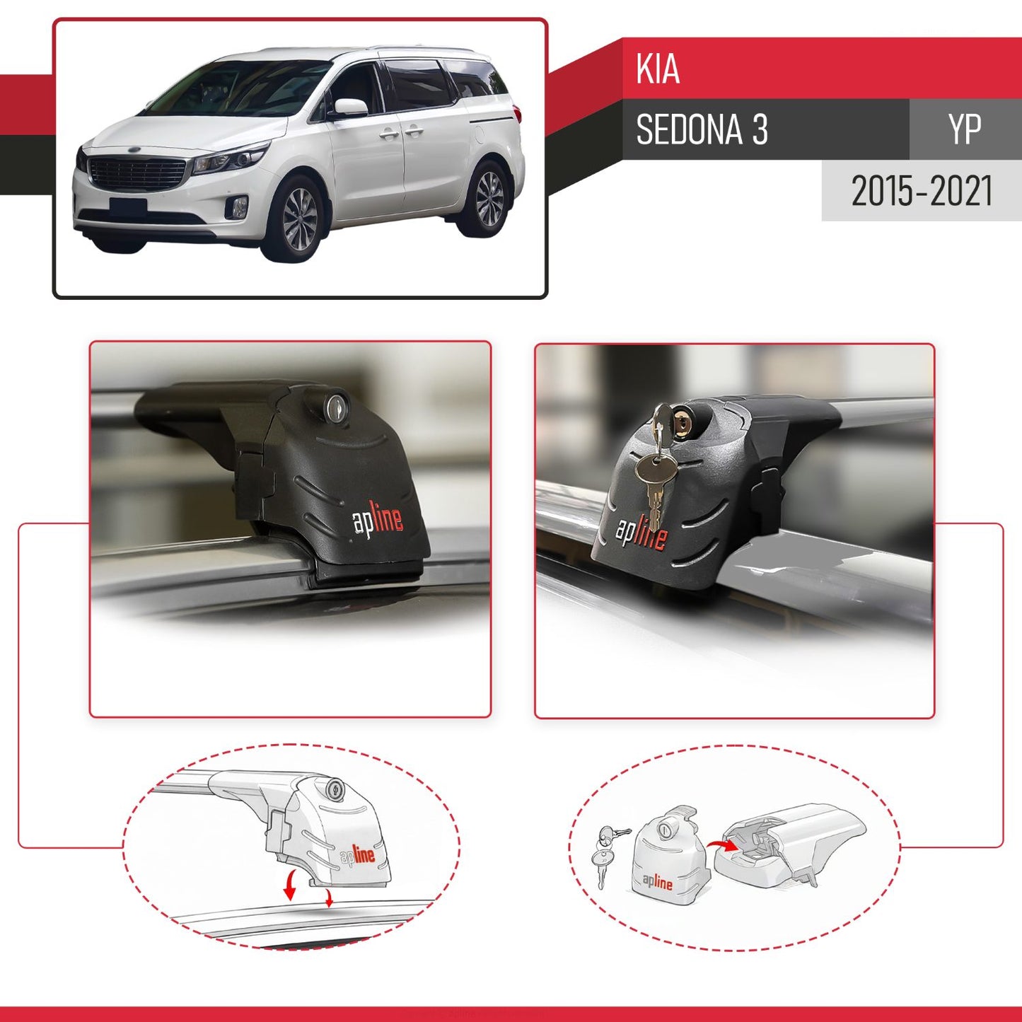 Compatibile con Kia Sedona 3 (YP) 2015-2021 ACE-2 Barre Tetto Portapacchi Auto Barre Portatutto Grigo Alluminio 2 Barre