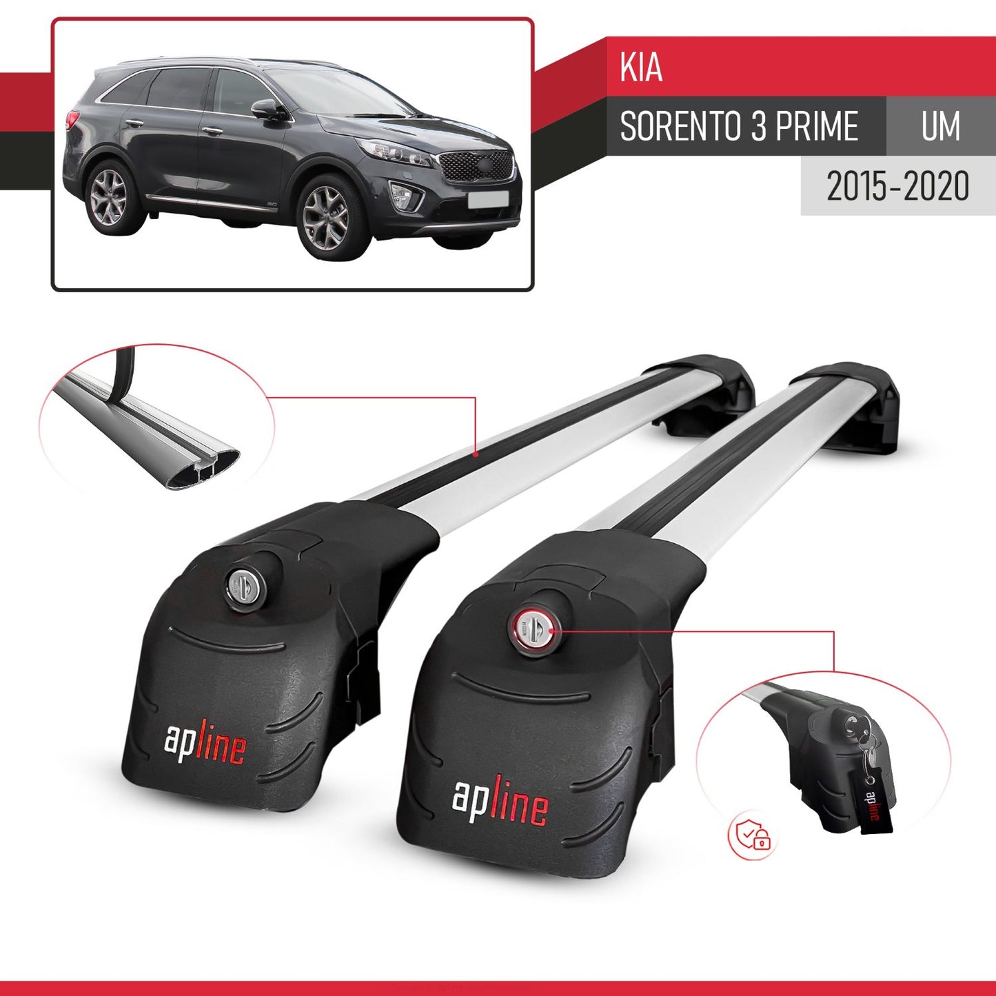 Compatible avec Kia Sorento 3 (UM) Prime 2015-2020 ACE-2 modèle Barres de Toit Railing Porte-Bagages de Voiture Gris Aluminium Barres