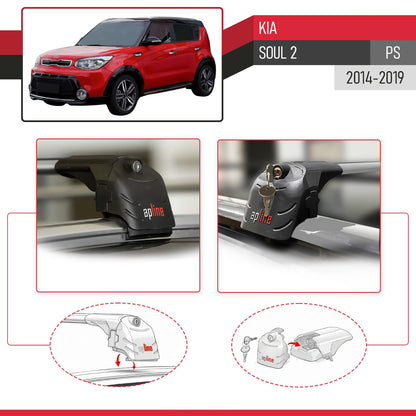 Compatible avec Kia Soul 2 (PS) 2014-2019 ACE-2 modèle Barres de Toit Railing Porte-Bagages de Voiture Gris Aluminium Barres