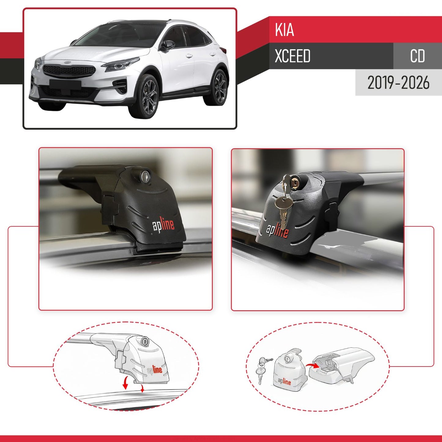 Compatible avec Kia XCeed (CD) 2019-2026 ACE-2 modèle Barres de Toit Railing Porte-Bagages de Voiture Gris Aluminium Barres