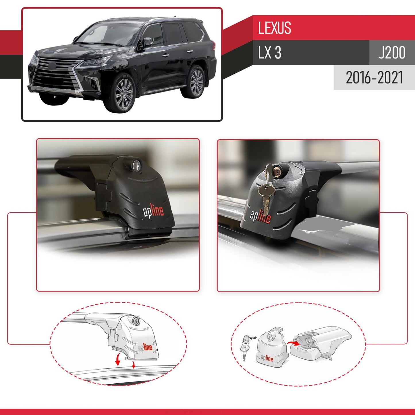 Compatible avec Lexus LX 3 (J200) 2016-2021 ACE-2 modèle Barres de Toit Railing Porte-Bagages de Voiture Gris Aluminium Barres