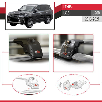 Compatible avec Lexus LX 3 (J200) 2016-2021 ACE-2 modèle Barres de Toit Railing Porte-Bagages de Voiture Gris Aluminium Barres