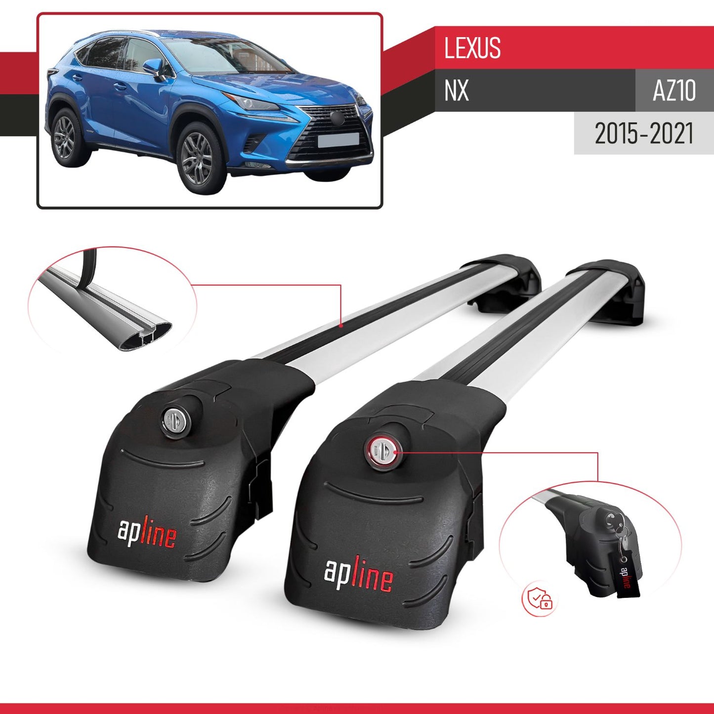 Compatibile con Lexus NX (AZ10) 2015-2021 ACE-2 Barre Tetto Portapacchi Auto Barre Portatutto Grigo Alluminio 2 Barre