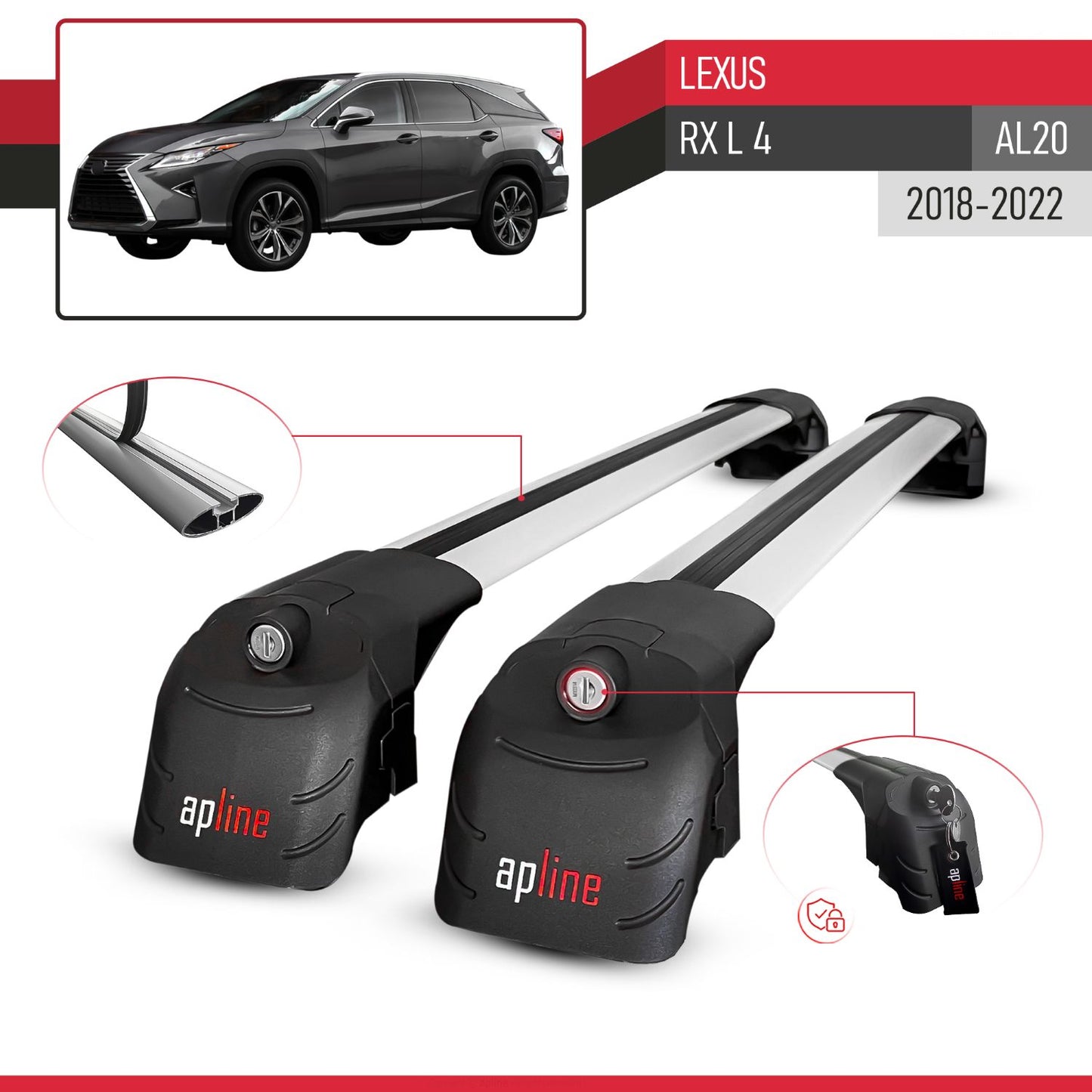 Compatible avec Lexus RX L 4 (AL20) 2018-2022 ACE-2 modèle Barres de Toit Railing Porte-Bagages de Voiture Gris Aluminium Barres