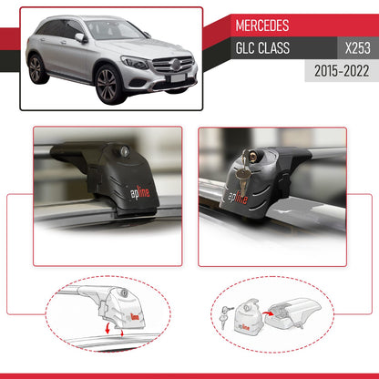Compatible avec Mercedes GLC Class (X253) 2015-2022 (No-Sunroof) ACE-2 modèle Barres de Toit Railing Porte-Bagages de Voiture Gris Aluminium Barres