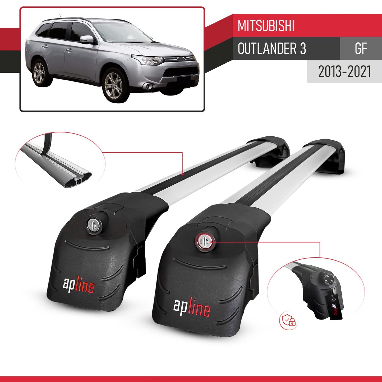 Compatibile con Mitsubishi Outlander 3 2013-2018 ACE-2 Barre Tetto Portapacchi Auto Barre Portatutto Grigo Alluminio 2 Barre