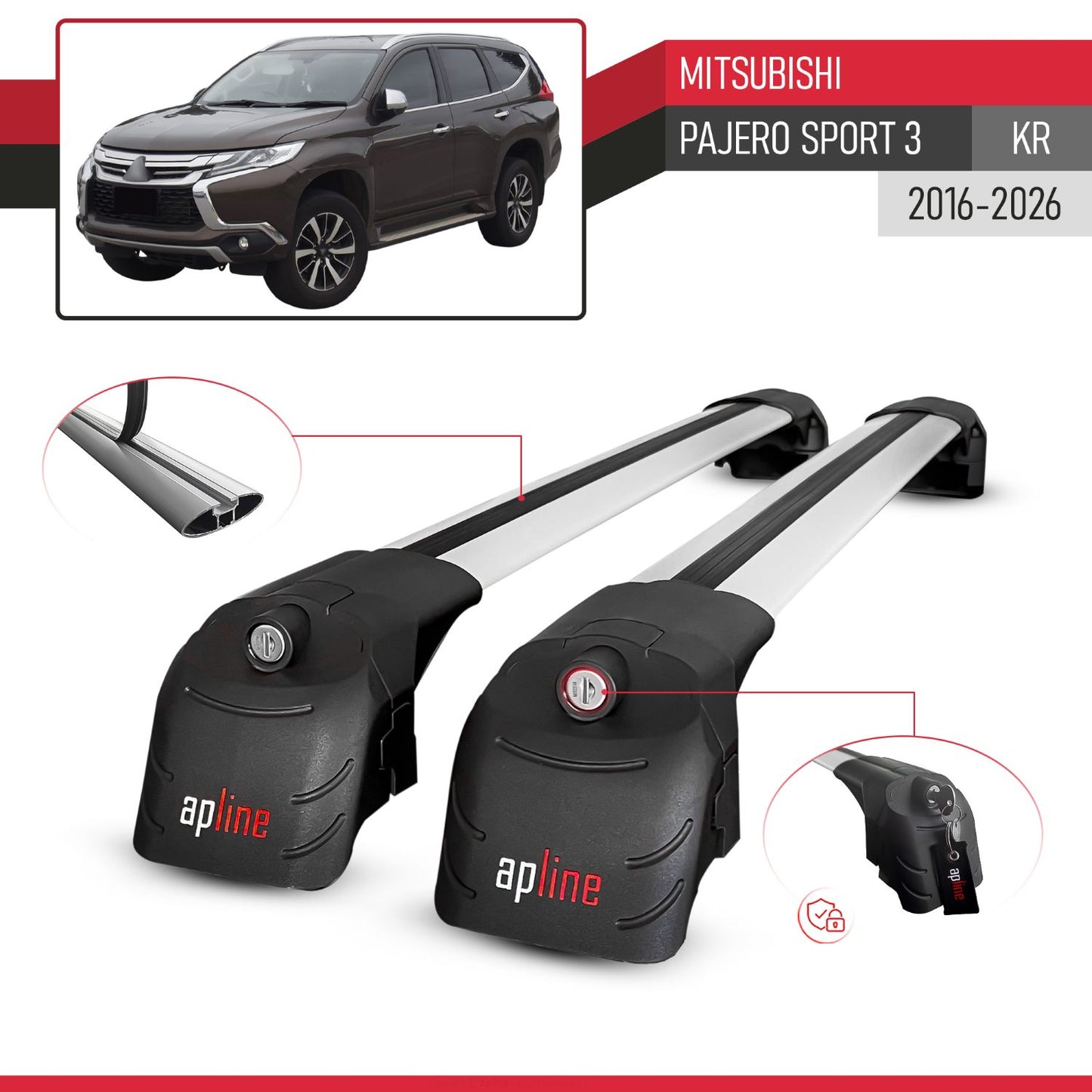 ACE-2 Dakdrager bagagedrager compatibel met Mitsubishi Pajero Sport 3 2016-2025 Spoorstaven Grijs Aluminium 2 Staven