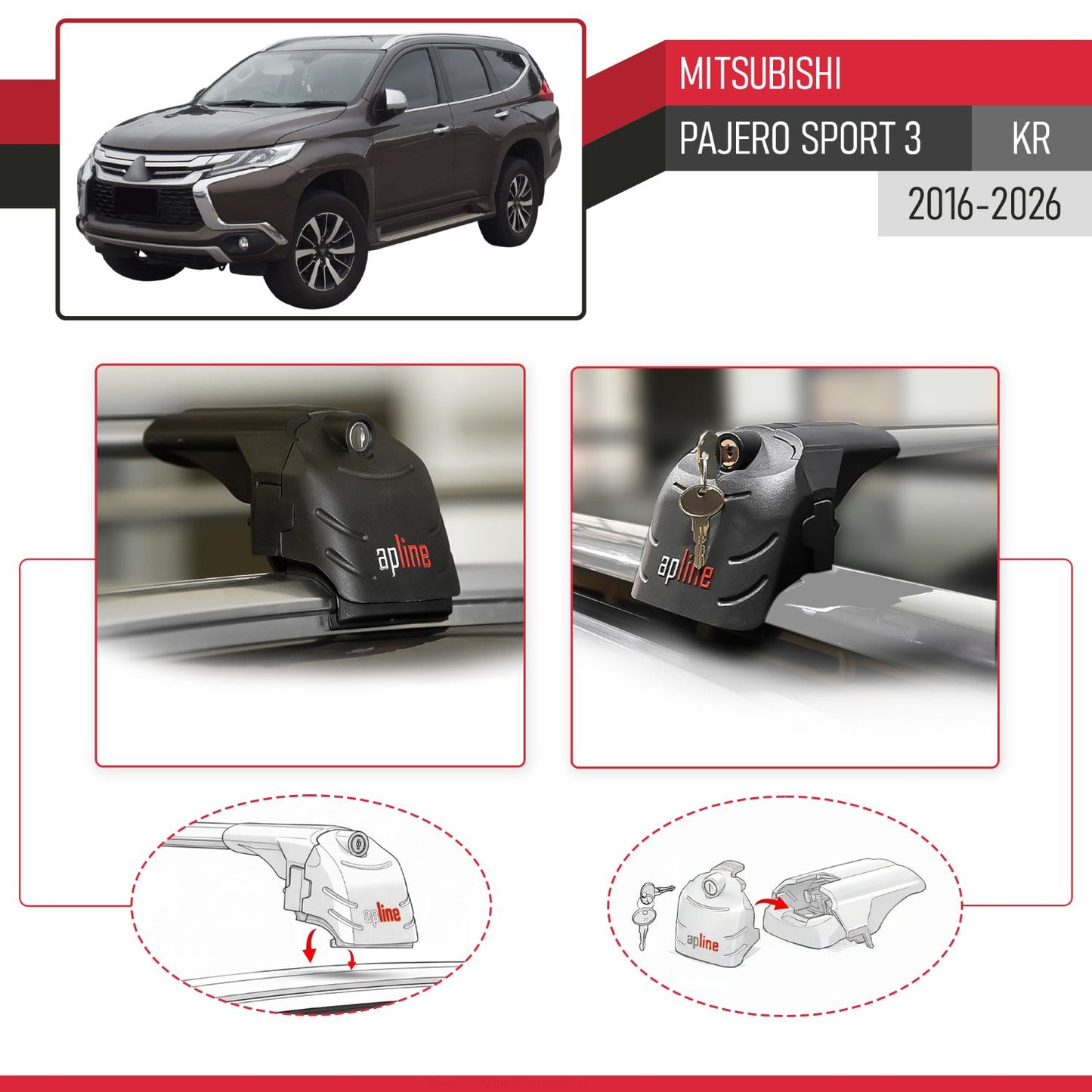 ACE-2 Dakdrager bagagedrager compatibel met Mitsubishi Pajero Sport 3 2016-2025 Spoorstaven Grijs Aluminium 2 Staven