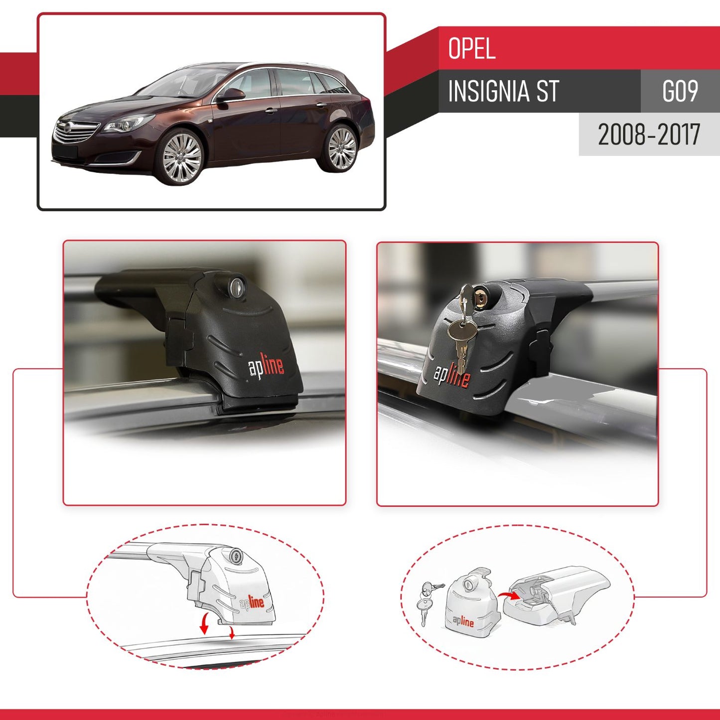 Compatible avec Opel Insignia (G09) ST 2008-2017 ACE-2 modèle Barres de Toit Railing Porte-Bagages de Voiture Gris Aluminium Barres