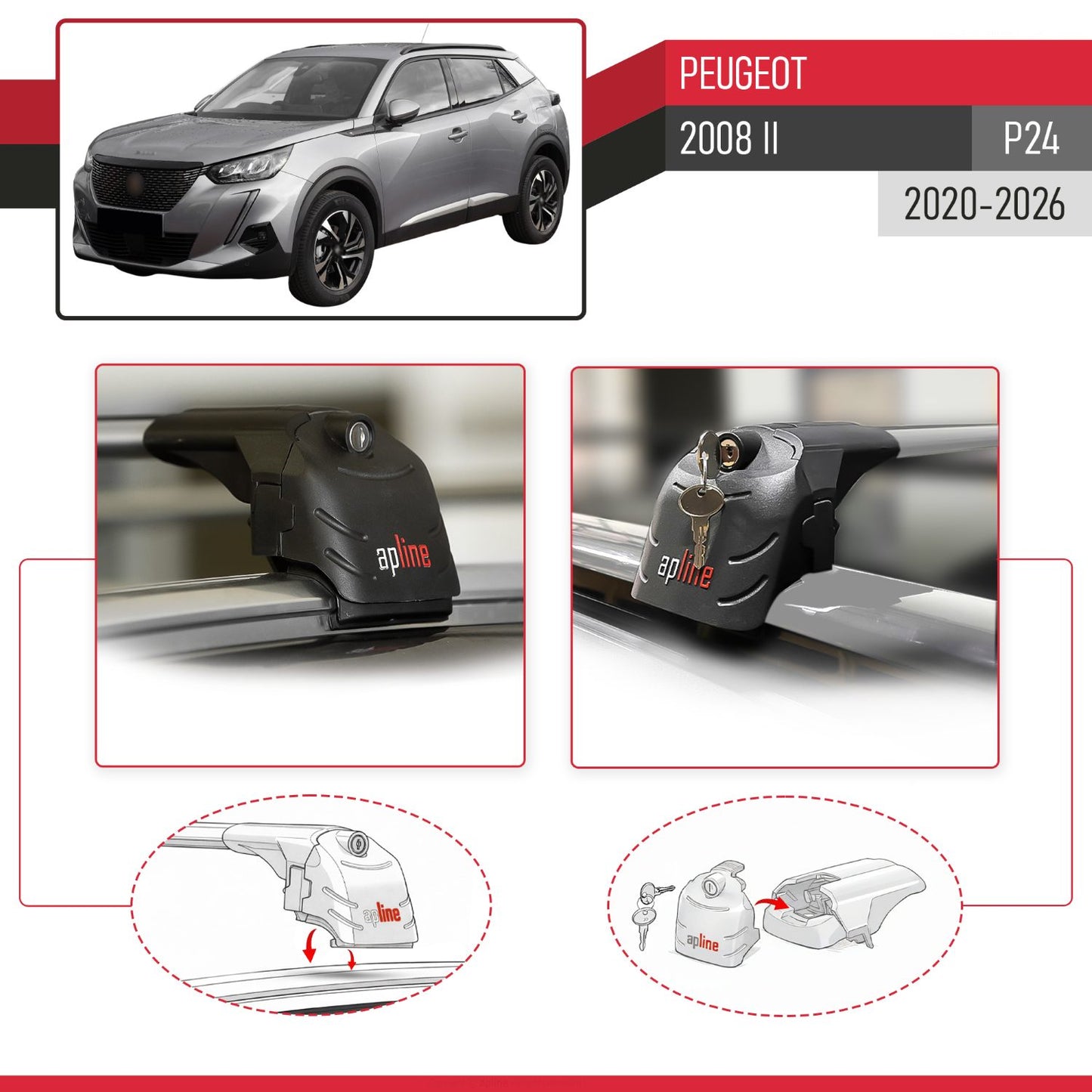 Compatible avec Peugeot 2008 II (P24) 2020-2026 ACE-2 modèle Barres de Toit Railing Porte-Bagages de Voiture Gris Aluminium Barres