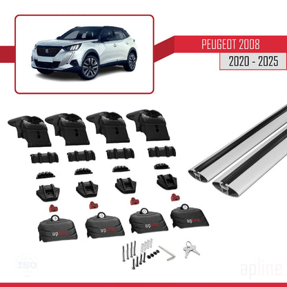 Compatible avec Peugeot 2008 II (P24) 2020-2025 ACE-2 Barres de Toit Railing Porte-Bagages de Voiture Gris Aluminium 2 Barres