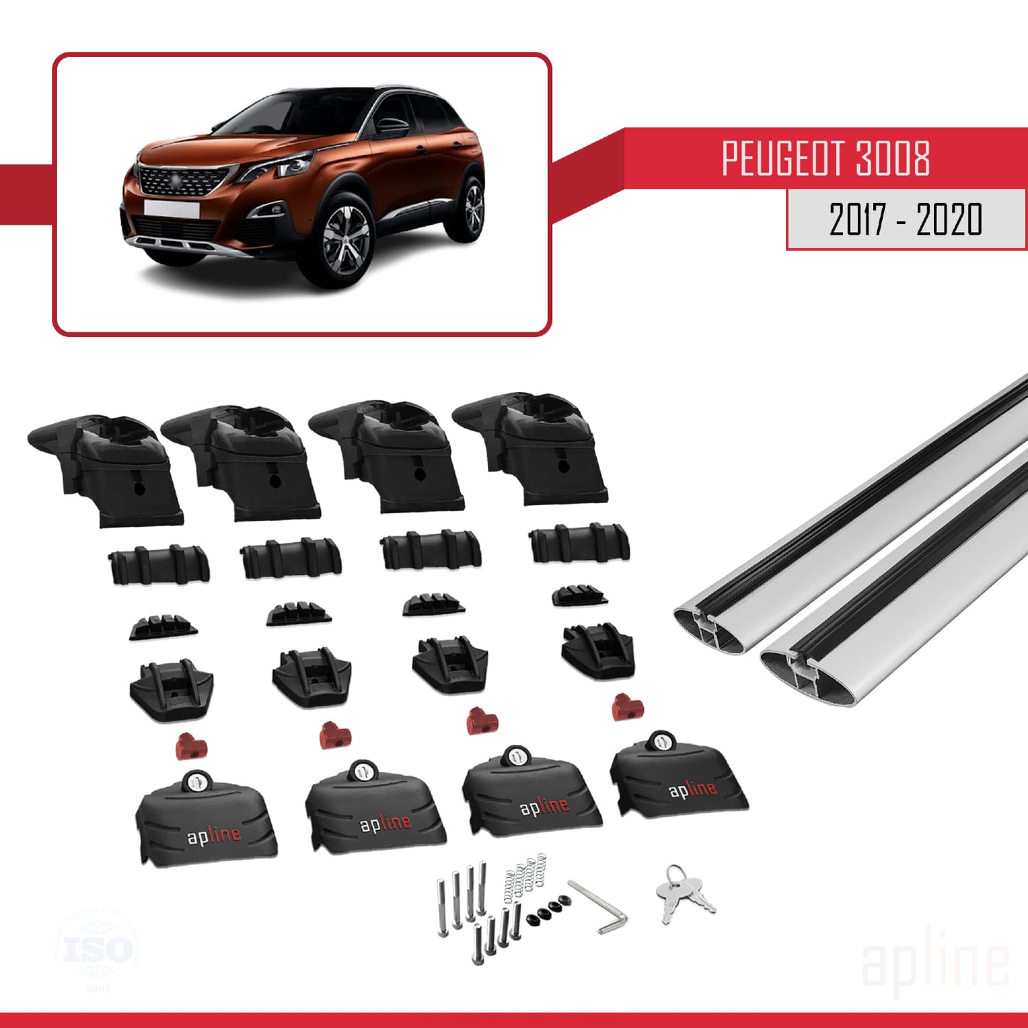 Compatible avec Peugeot 3008 II (P84) Pre-Facelift 2017-2020 ACE-2 Barres de Toit Railing Porte-Bagages de Voiture Gris Aluminium 2 Barres