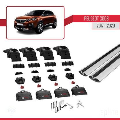 Compatible avec Peugeot 3008 II (P84) Pre-Facelift 2017-2020 ACE-2 Barres de Toit Railing Porte-Bagages de Voiture Gris Aluminium 2 Barres