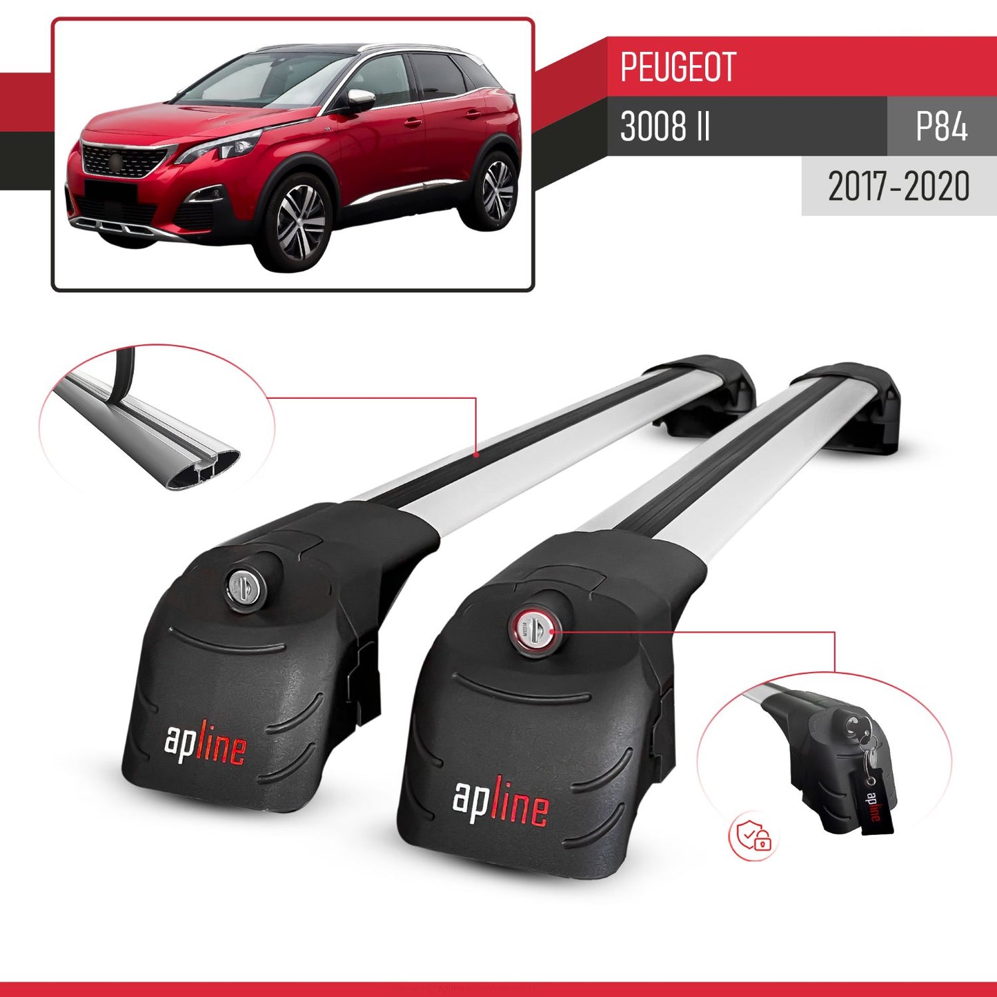 Compatible avec Peugeot 3008 II (P84) Pre-Facelift 2017-2020 ACE-2 modèle Barres de Toit Railing Porte-Bagages de Voiture Gris Aluminium Barres