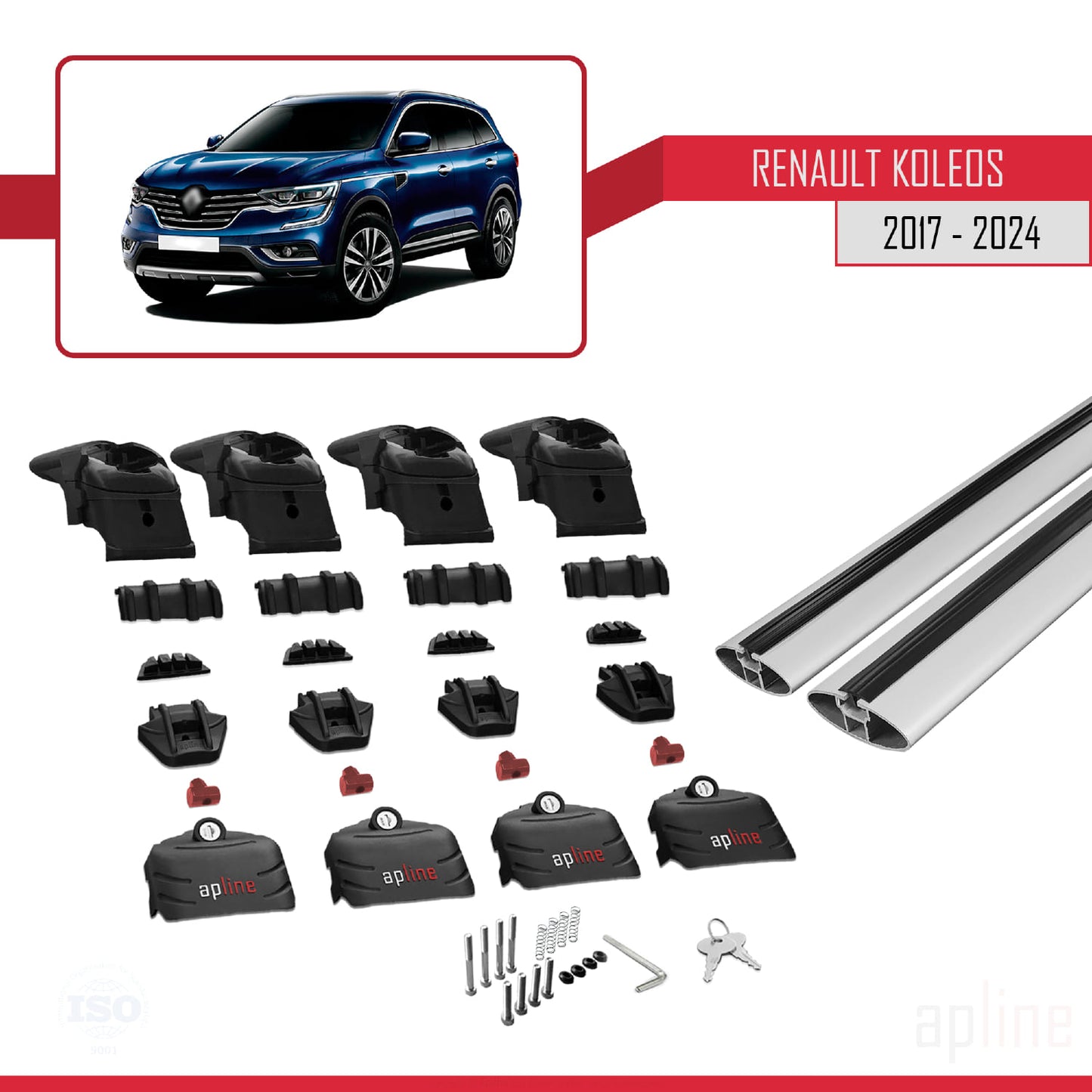 Compatible avec Renault Koleos 2 (HC) 2017-2024 ACE-2 Barres de Toit Railing Porte-Bagages de Voiture Gris Aluminium 2 Barres