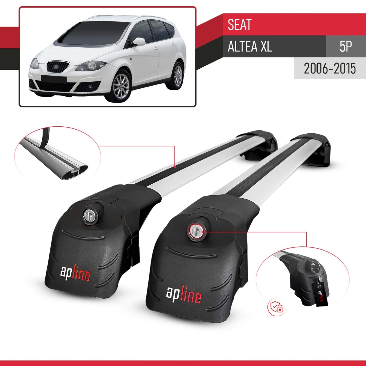 Compatible avec Seat Altea XL (5P) 2006-2015 ACE-2 modèle Barres de Toit Railing Porte-Bagages de Voiture Gris Aluminium Barres