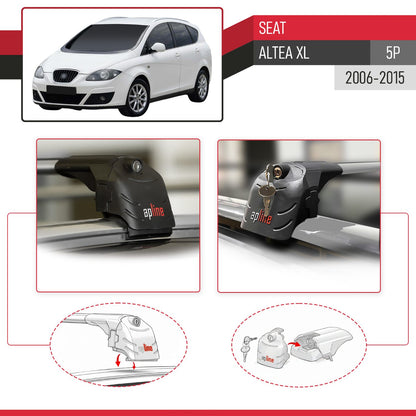 Compatible avec Seat Altea XL (5P) 2006-2015 ACE-2 modèle Barres de Toit Railing Porte-Bagages de Voiture Gris Aluminium Barres